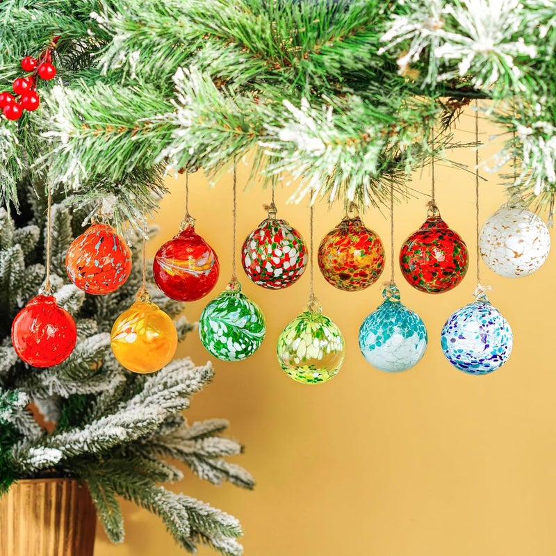 KRISININE Set of 12 Hand Blown Glass Ornaments Hanging Gazing Balls Witches Balls, Outdoor Patio Garden Decor - Image 1